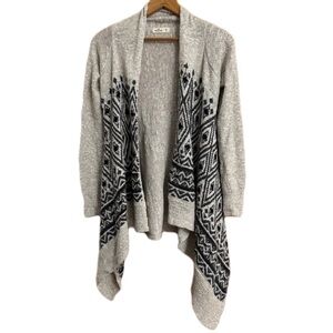 Hollister Gray and Black Open-Front Aztec Drape Cardigan